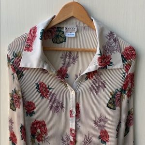 Vintage accordion pleated lettuce trim collar top